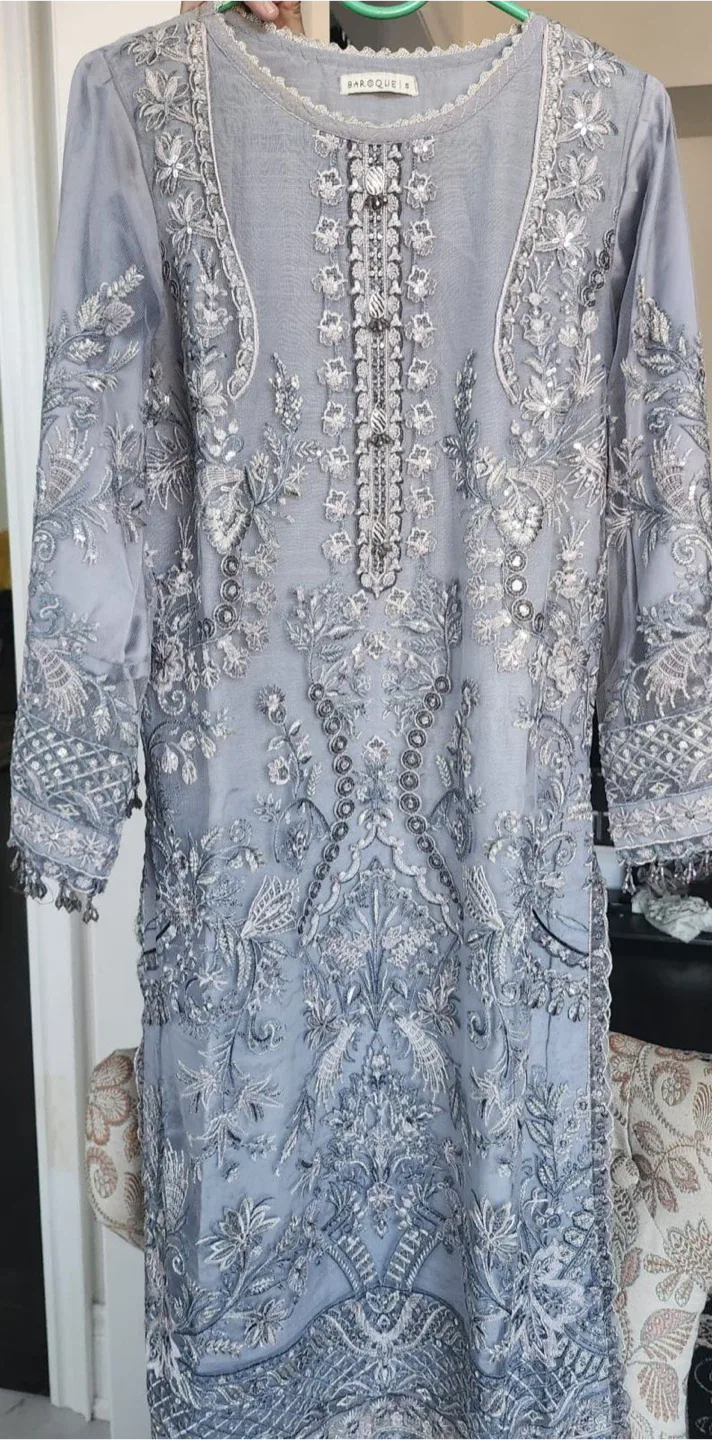 Baroque Embroidered Suit - Grey