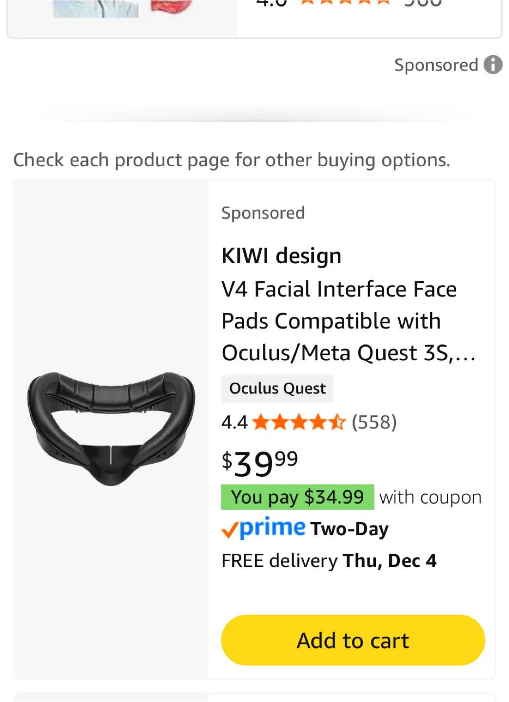 KIWI design V4 Facial Interface for Oculus/Meta Quest 3S