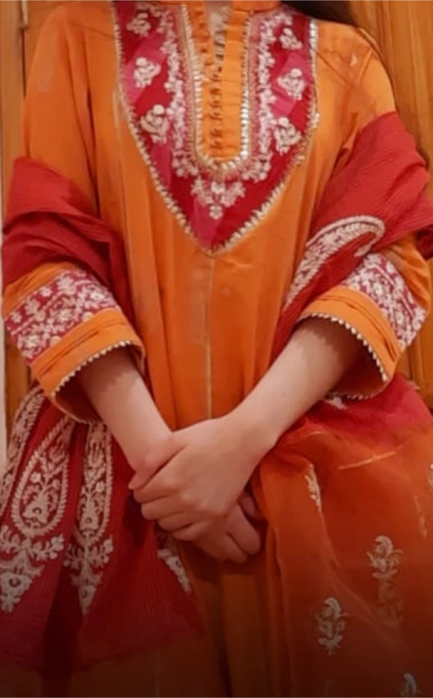 Ethnic Orange & Red Embroidered Salwar Kameez