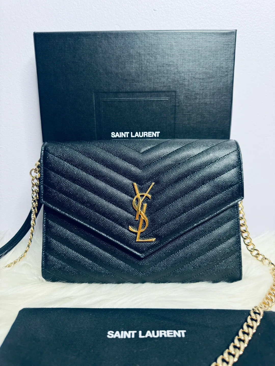 Saint Laurent Envelope Chain Wallet - Black