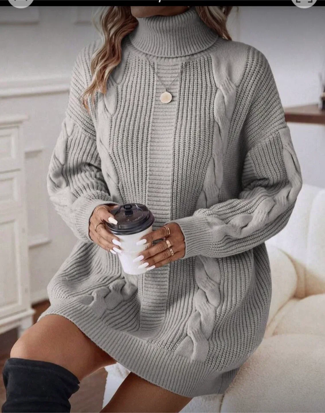 Sweater Dress - Purple, Cable Knit image indicator(2)