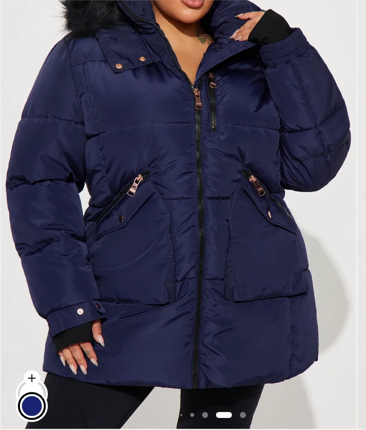 Fashion Nova Puffer Jacket - Navy Blue