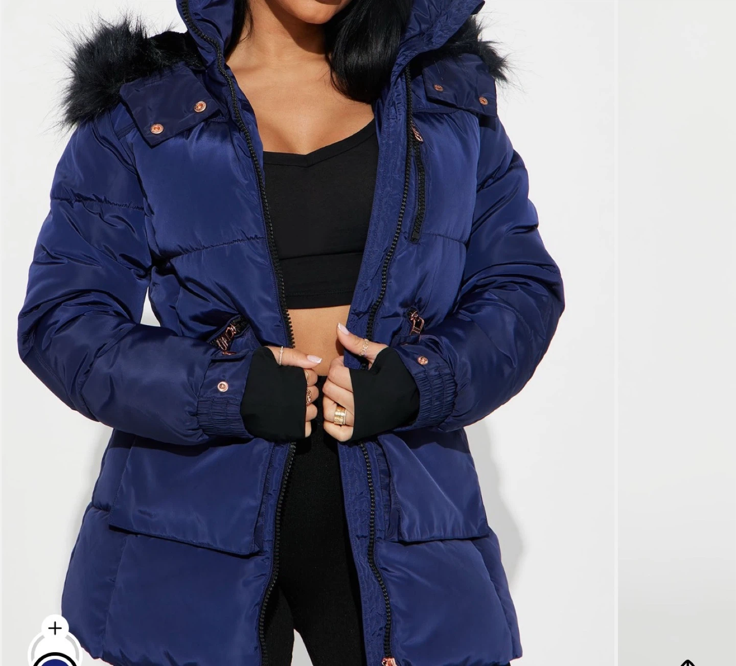 Fashion Nova Puffer Jacket - Navy Blue - photo 2