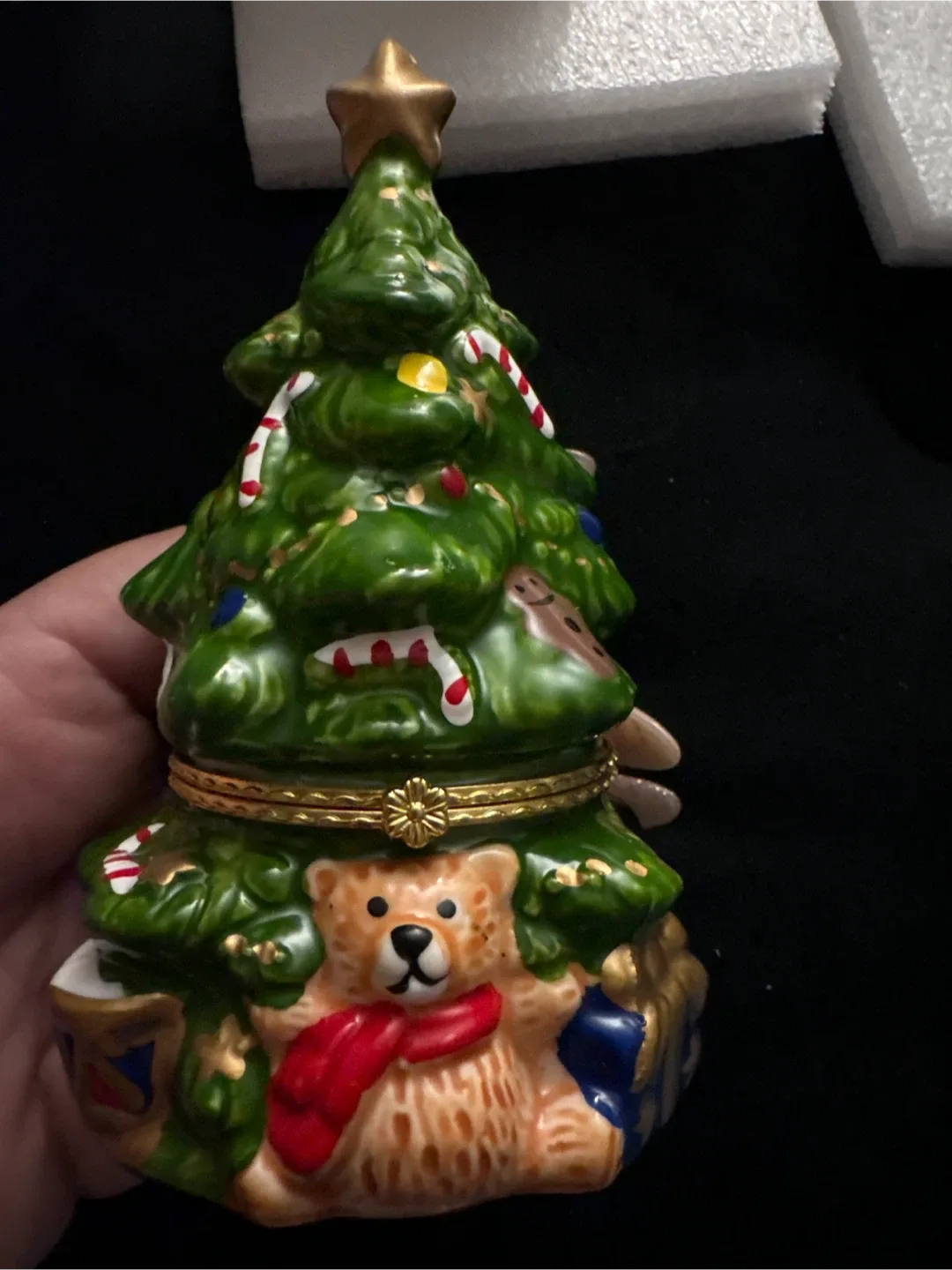 Christmas Tree Trinket Box with Bear Candle #Cleanout
