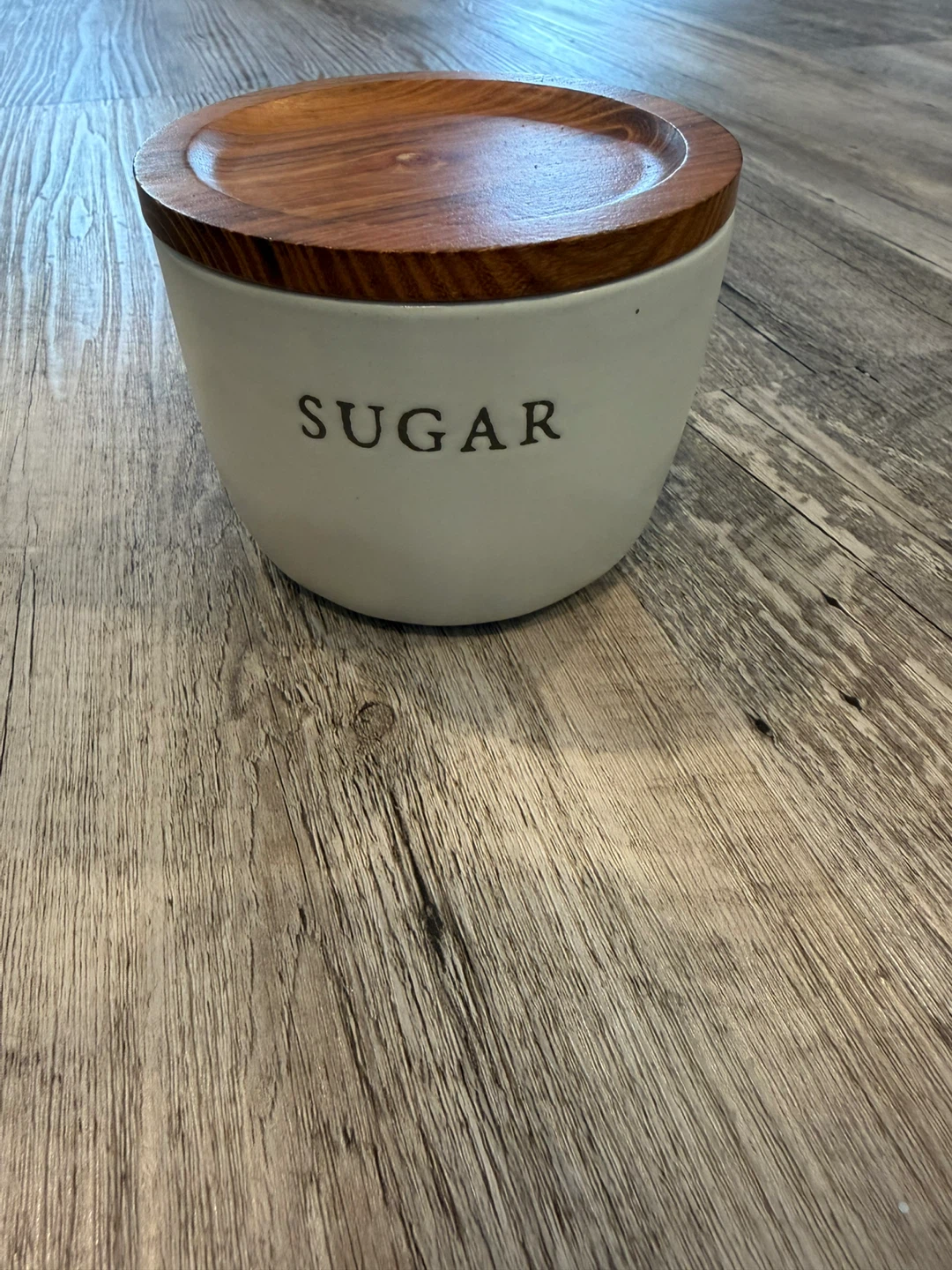 Ceramic Sugar Jar with Wooden Lid