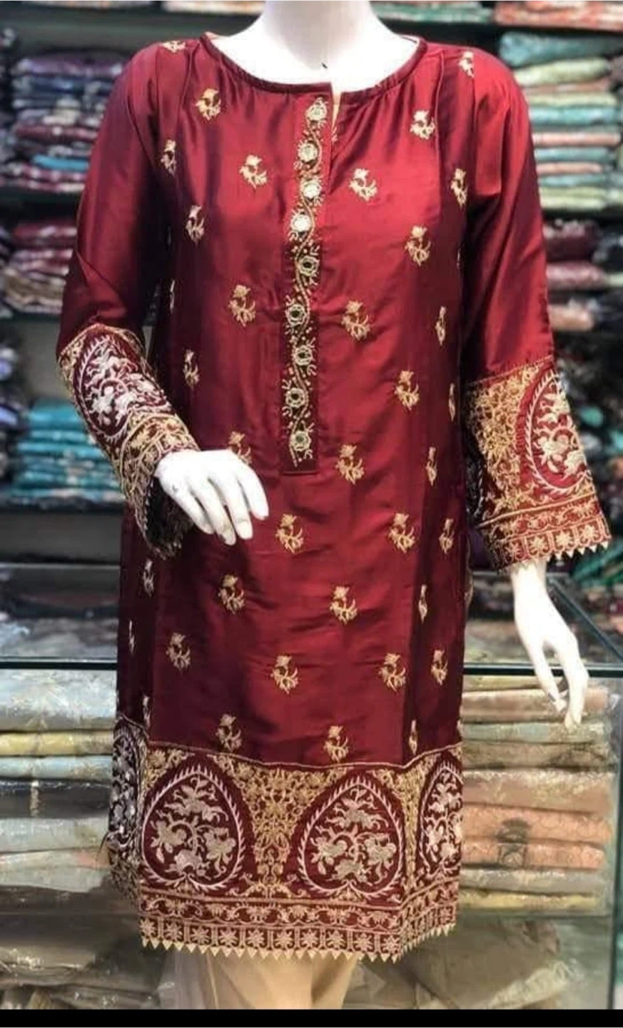 Maroon Embroidered Dress