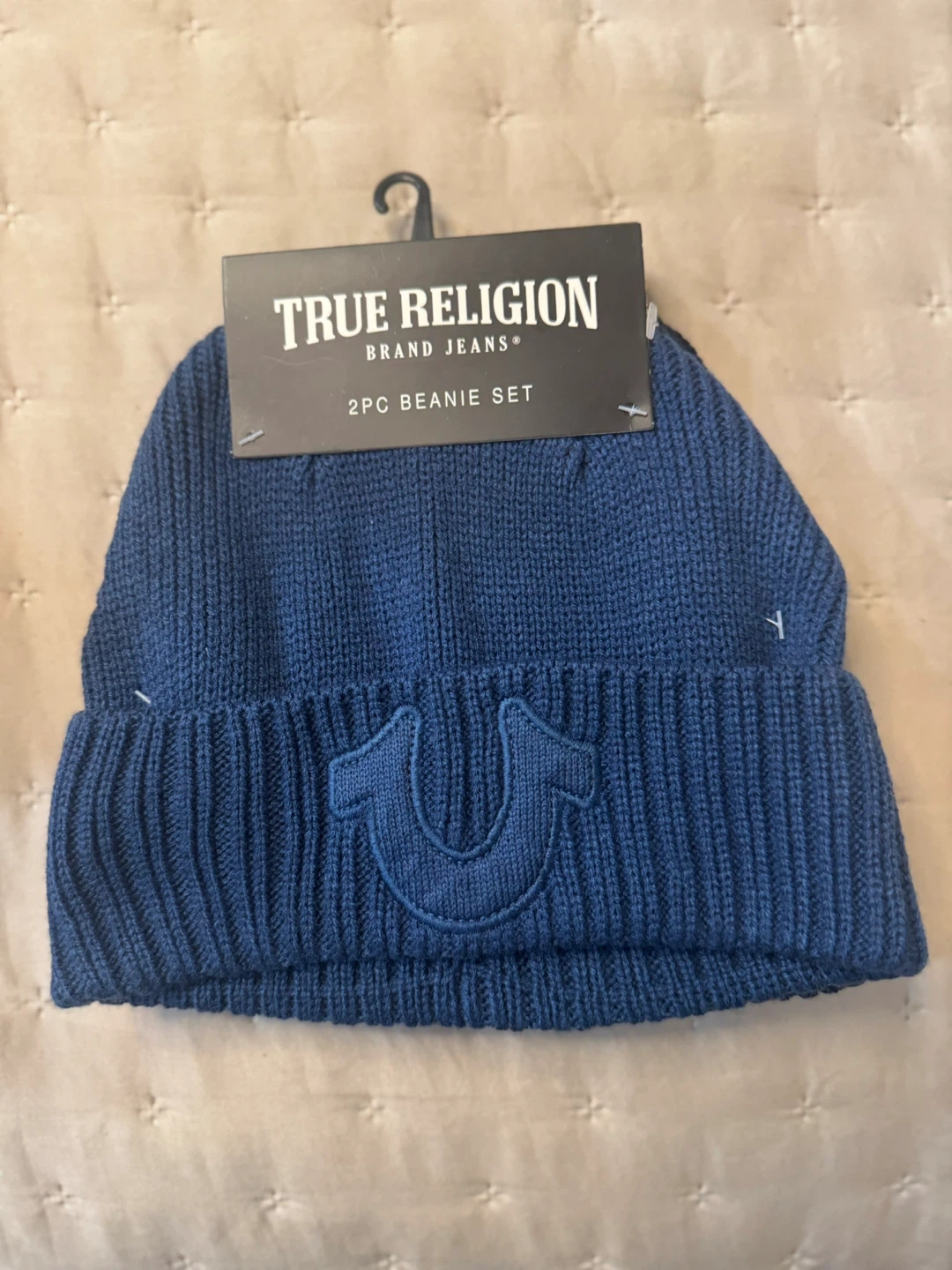 New True Religion 2PC Beanie Set - Navy