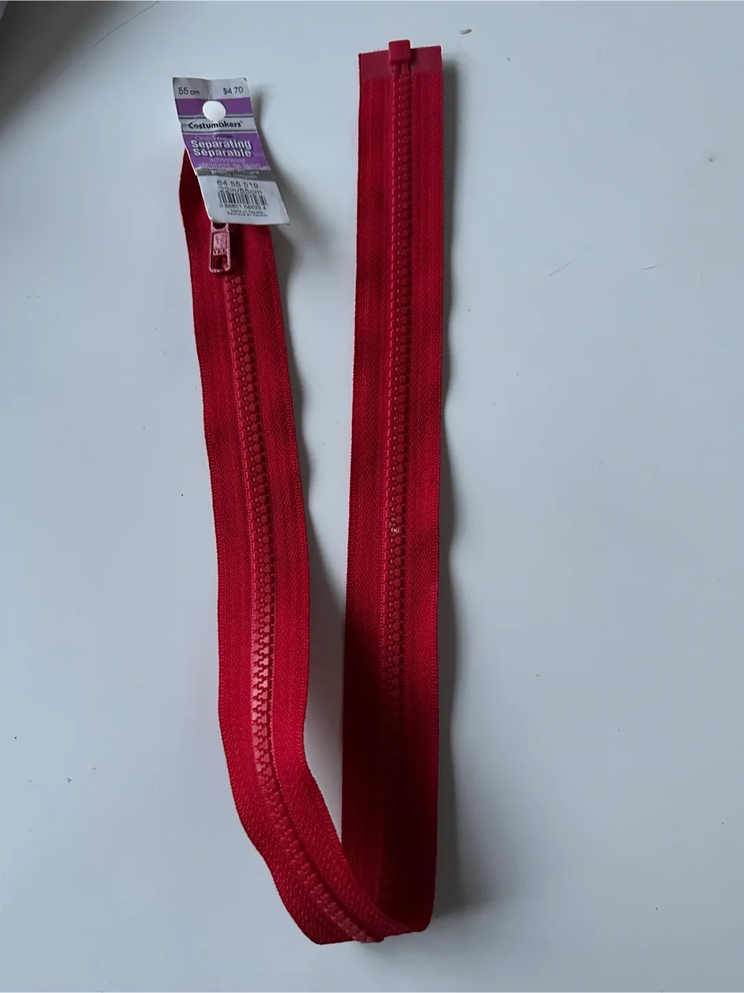 Costumakers Red Separating Zipper - 22in/55cm image indicator(2)