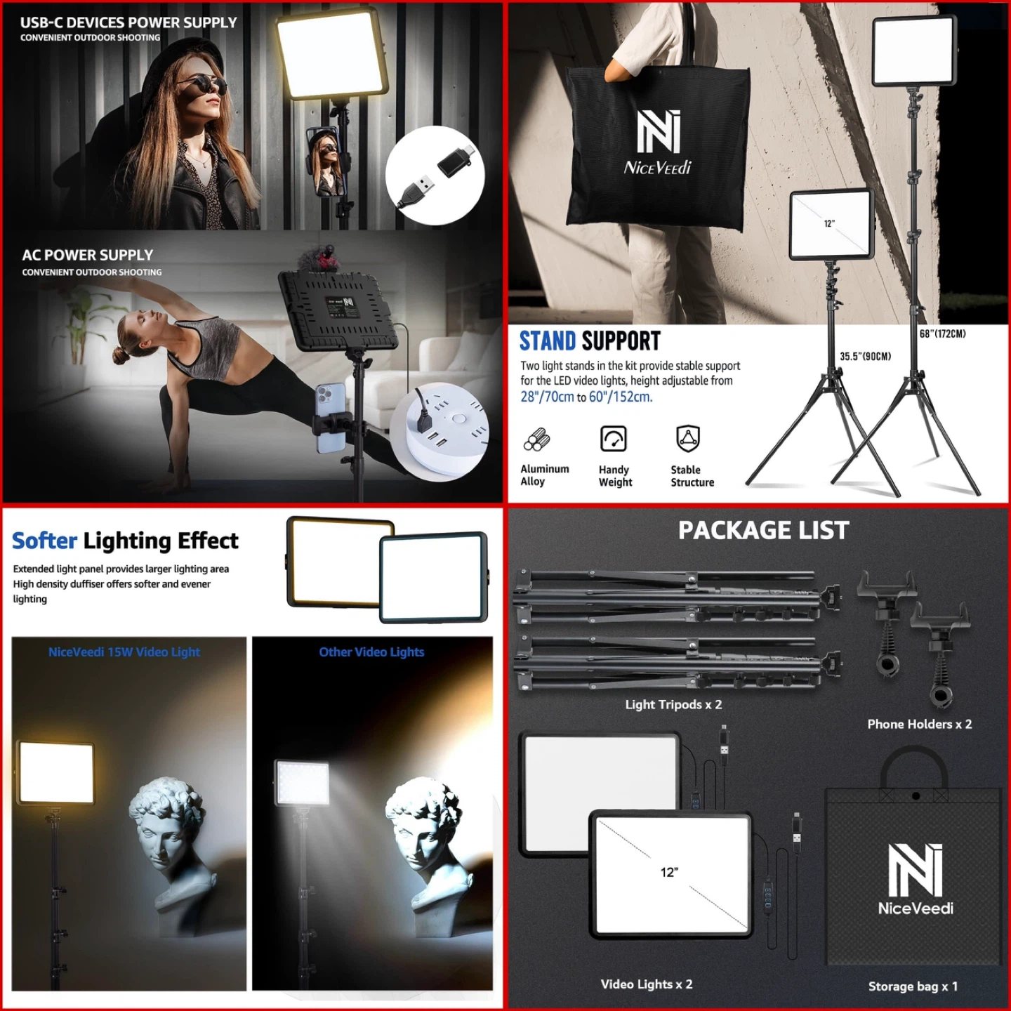 NiceVeedi Video Light Kit, Adjustable Brightness - photo 3