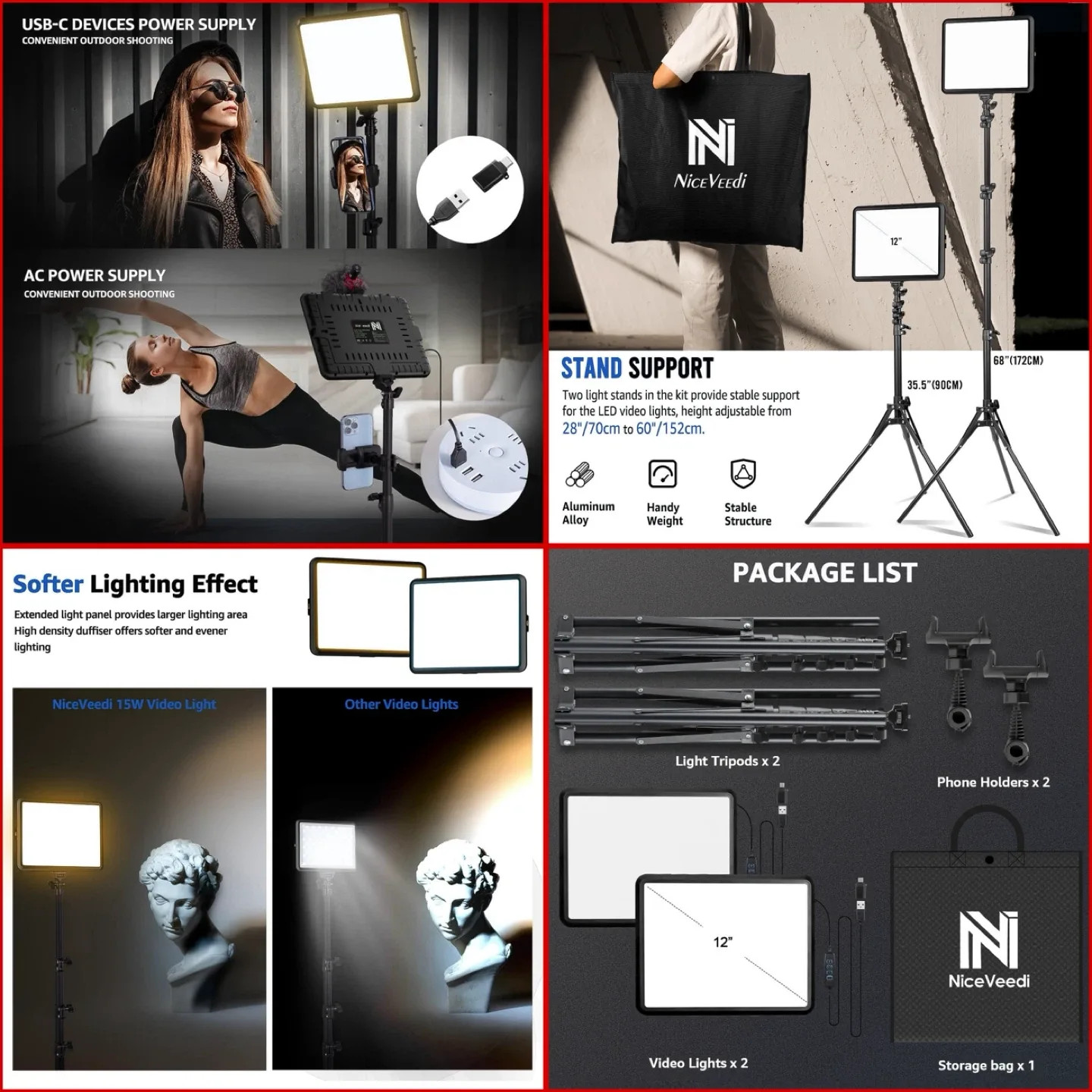 NiceVeedi Video Light Kit, Adjustable Brightness image indicator(3)
