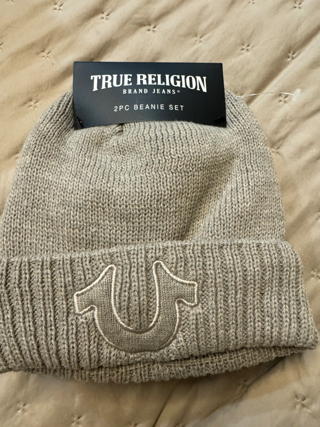 New True Religion 2PC Beanie Set - Natural - photo 2