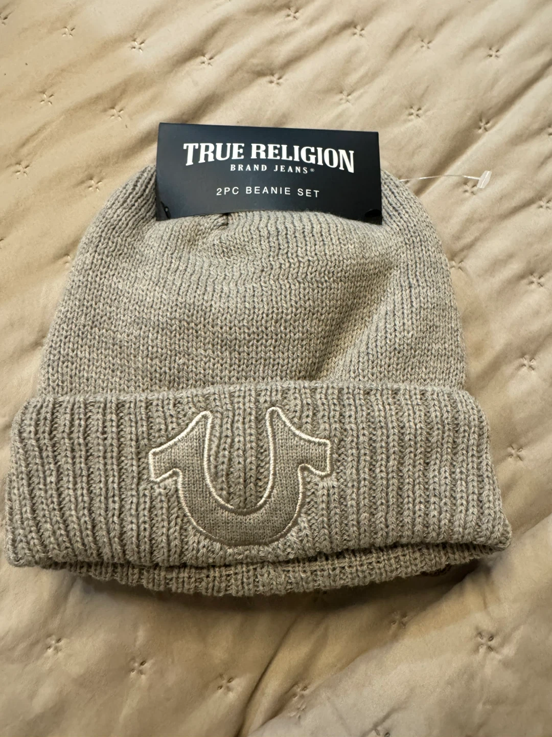 New True Religion 2PC Beanie Set - Natural