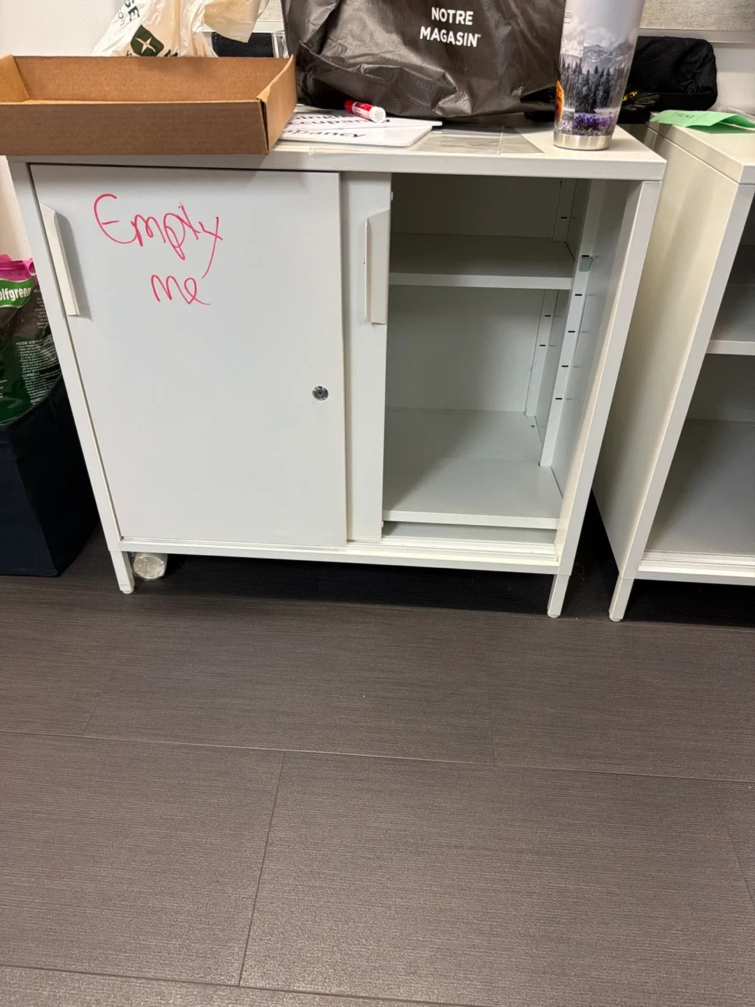 3 small White Metal Sliding Door Cabinets free