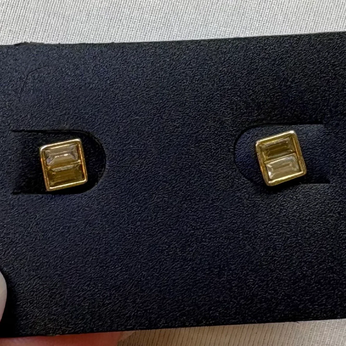 Gold Baguette Cut Stud Earrings Minimalist Modern Jewelry image indicator(3)