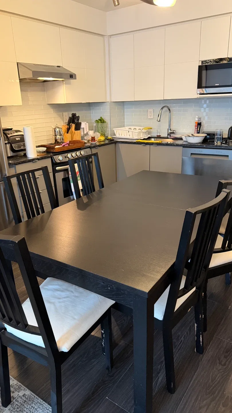 Moving Sale! IKEA Dining Table + 6 Chairs + Free Cover & Vase