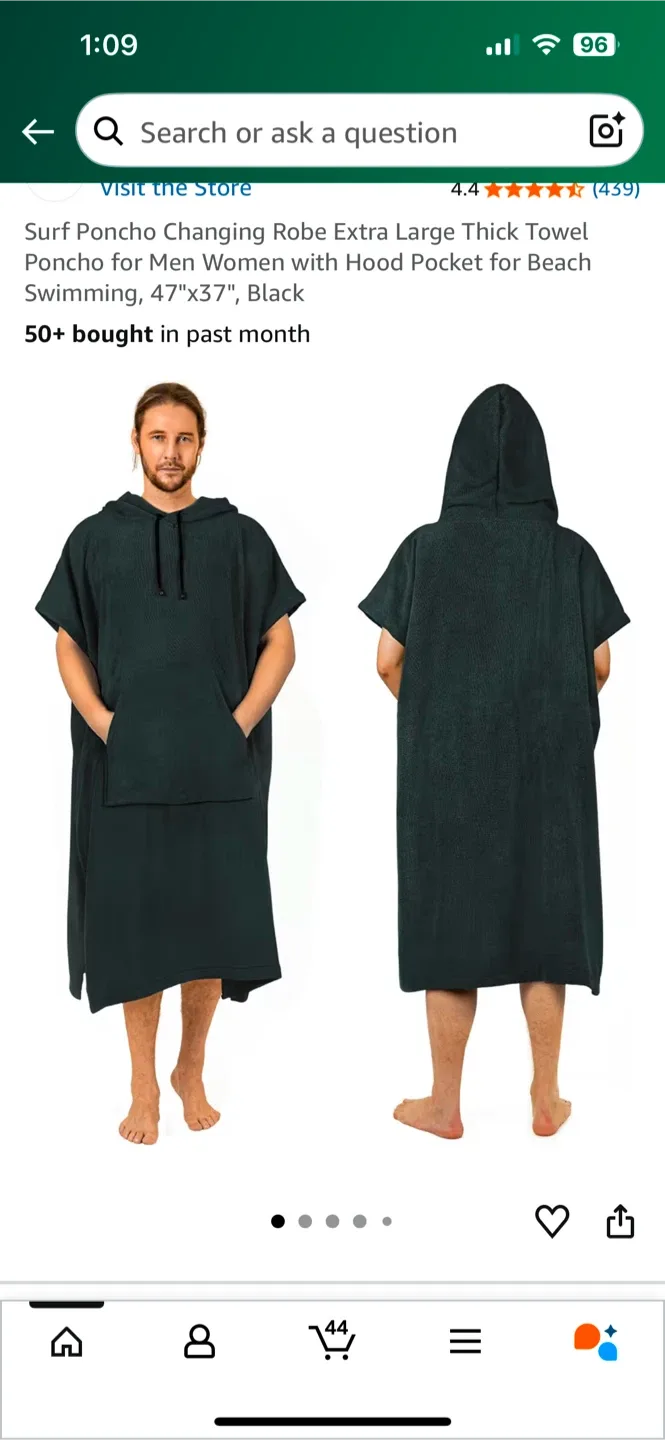 ZingJo Surf Poncho Changing Robe - 47"x37", Black