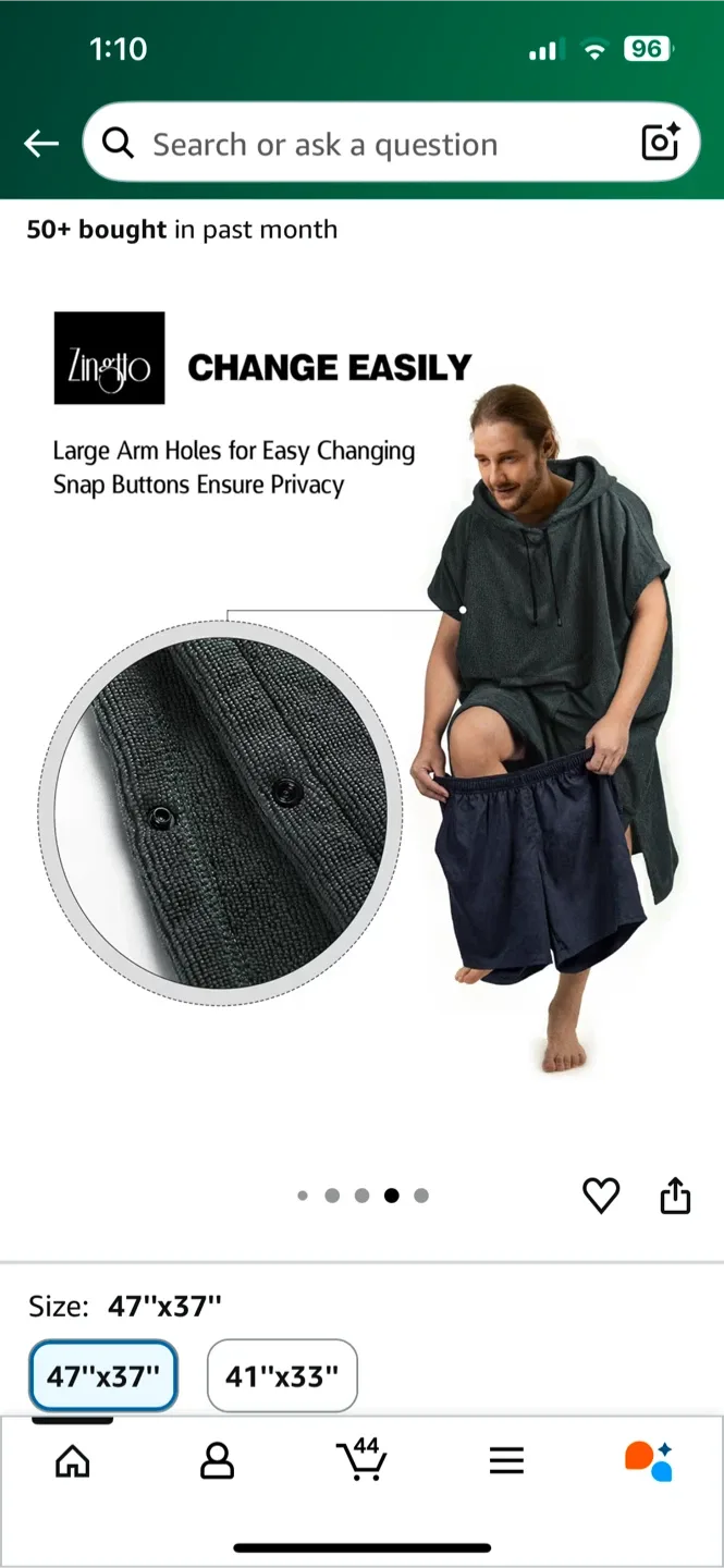 ZingJo Surf Poncho Changing Robe - 47"x37", Black image indicator(6)