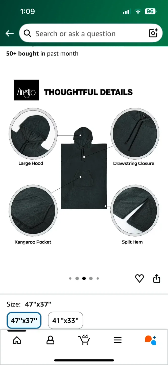 ZingJo Surf Poncho Changing Robe - 47"x37", Black image indicator(3)