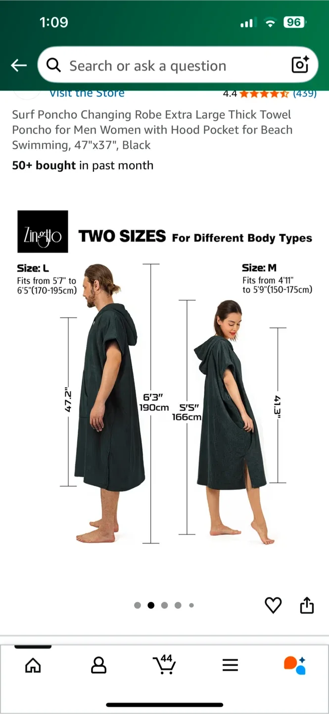 ZingJo Surf Poncho Changing Robe - 47"x37", Black image indicator(2)