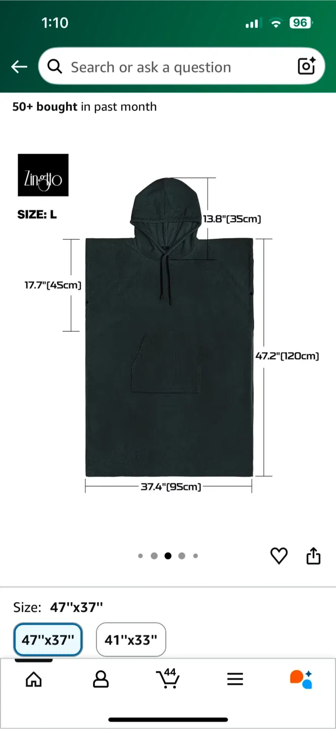 ZingJo Surf Poncho Changing Robe - 47"x37", Black image indicator(5)