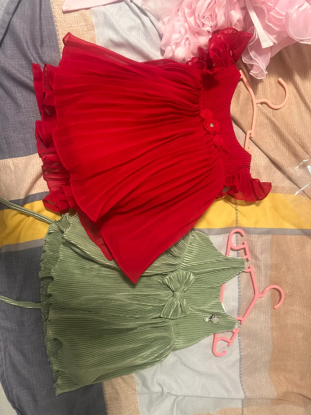 Two Kids Dresses - Red and Green 3-6 months