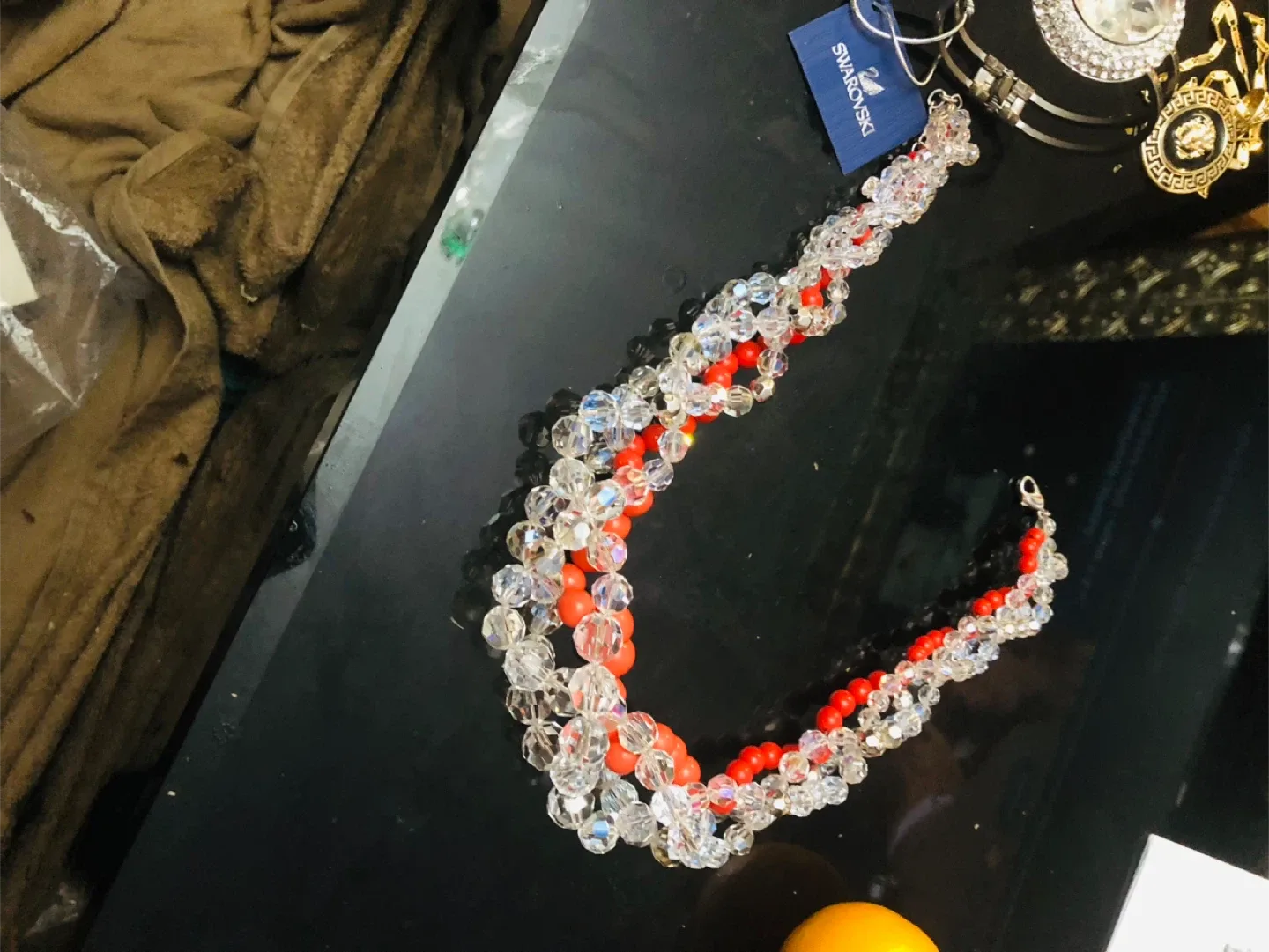 Swarovski Crystal & Red Bead Necklace