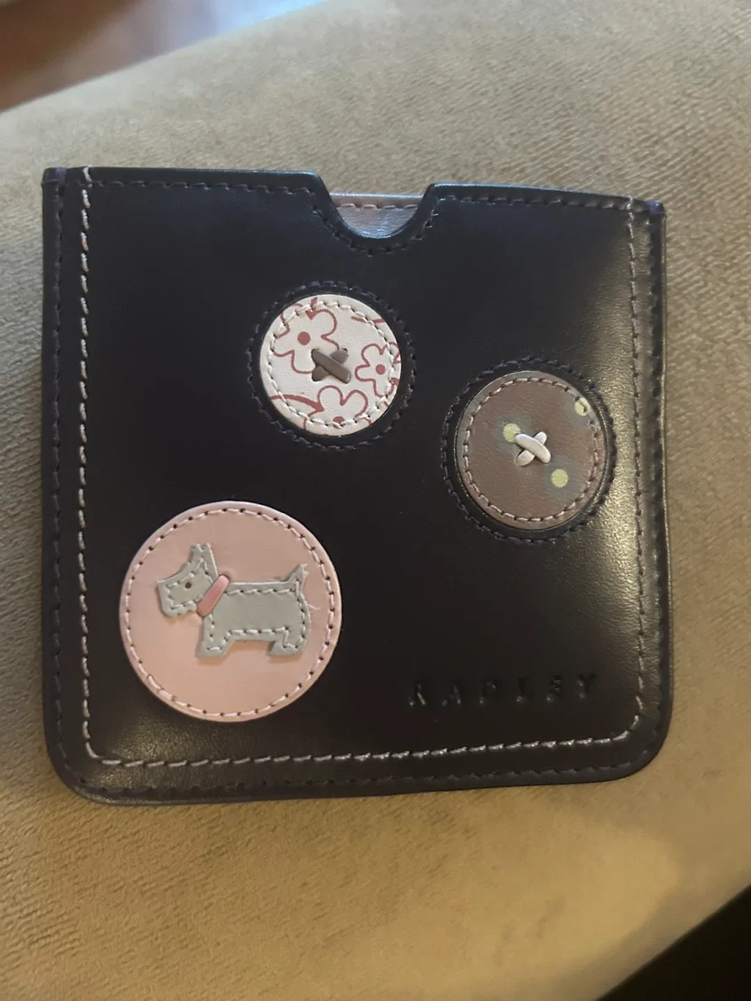 Cute Radley Buttons Black & Beige Leather Handbag Mirror