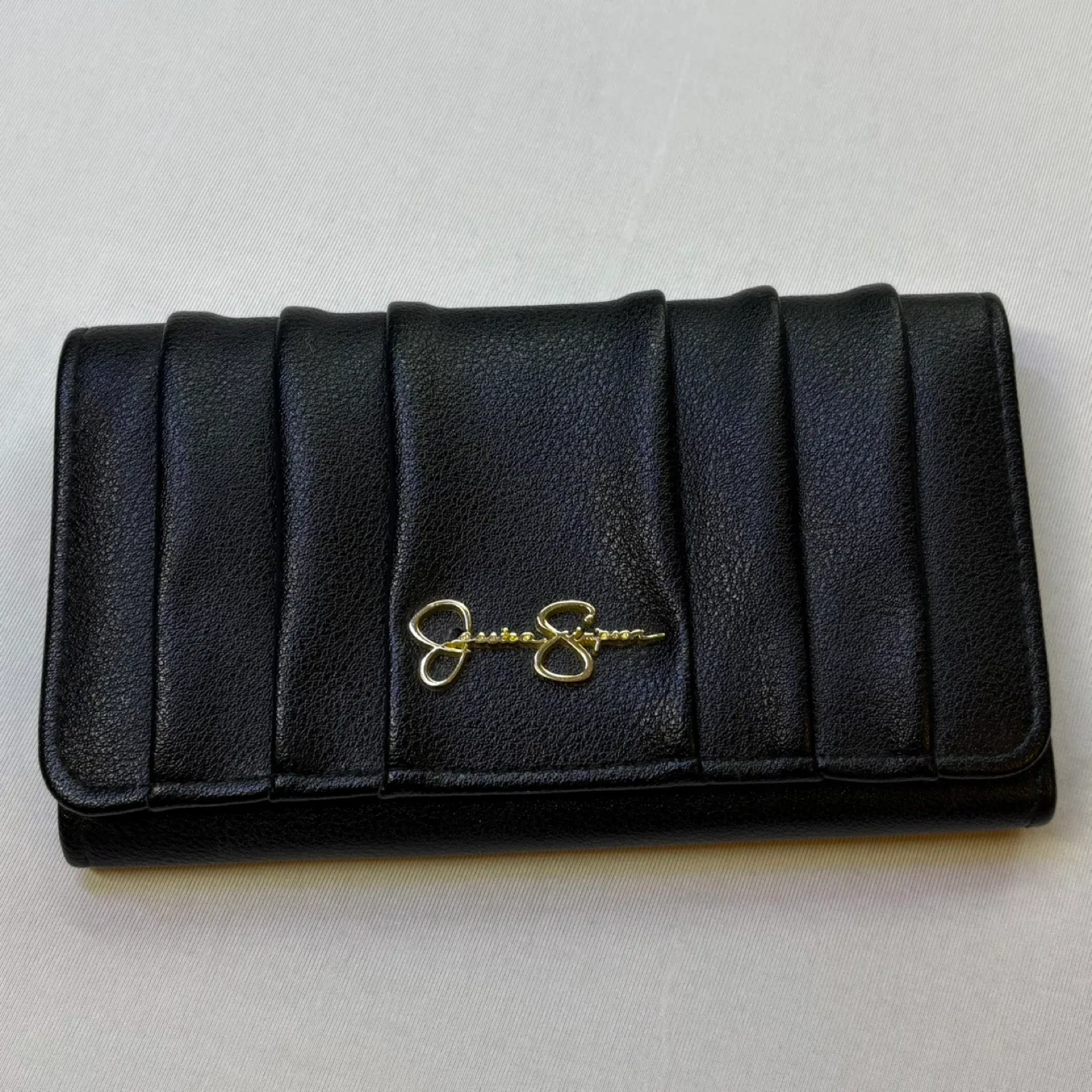 Jessica Simpson Black Pleated Wallet Faux Leather Organizer
