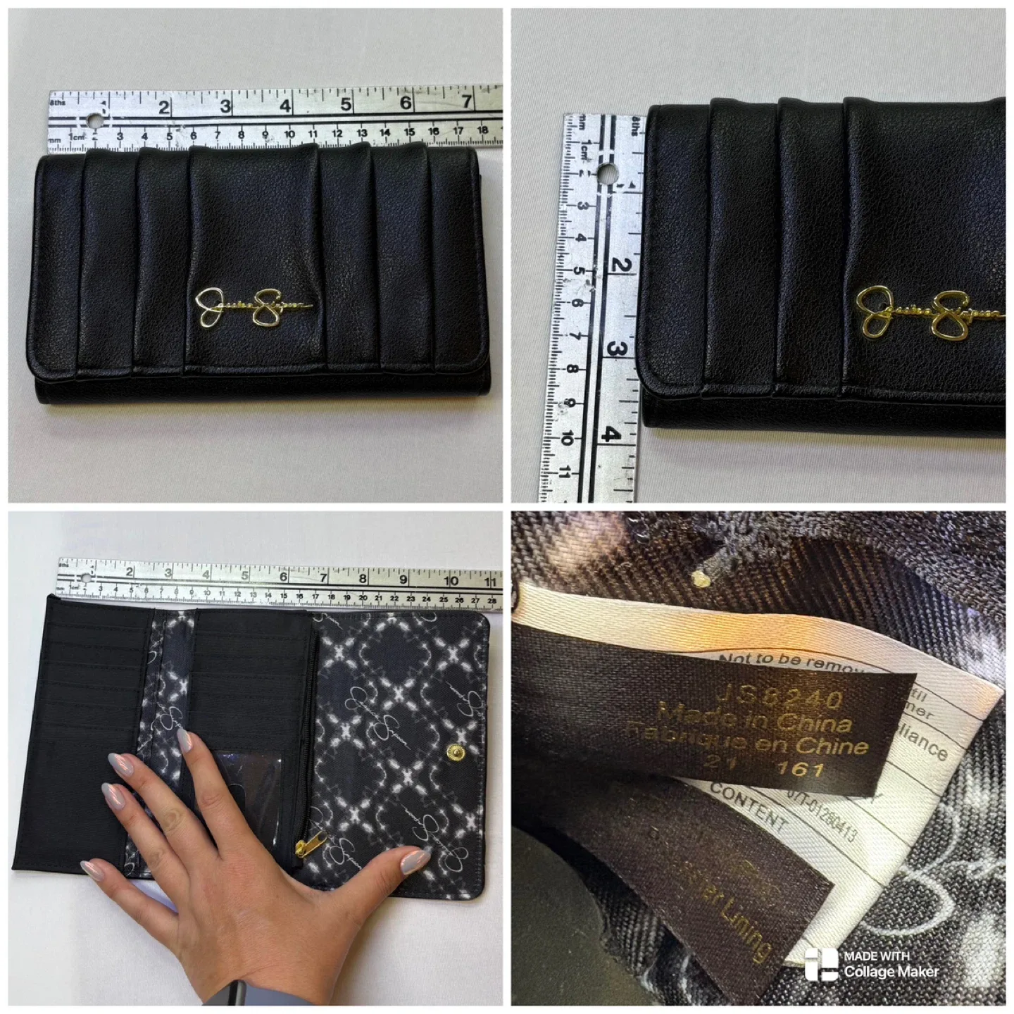 Jessica Simpson Black Pleated Wallet Faux Leather Organizer image indicator(9)