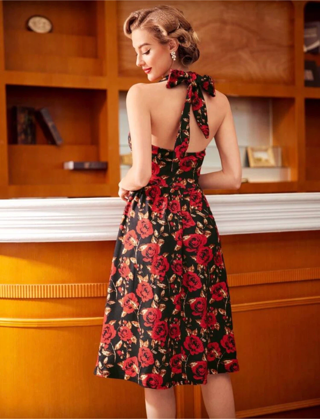 Floral Halter Neck Fit & Flare Dress