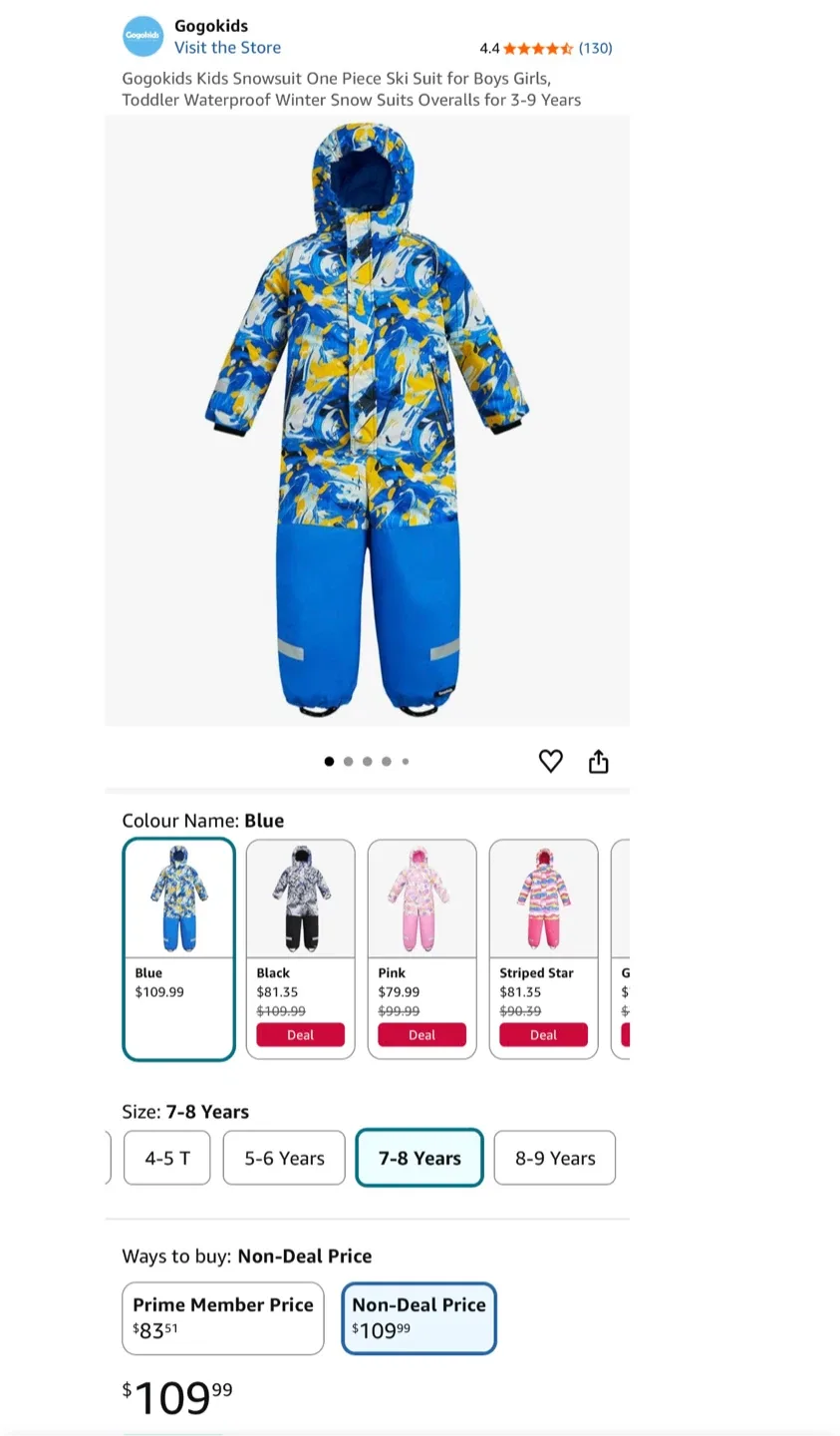 Gogokids Snowsuit One Piece 7-8 Years