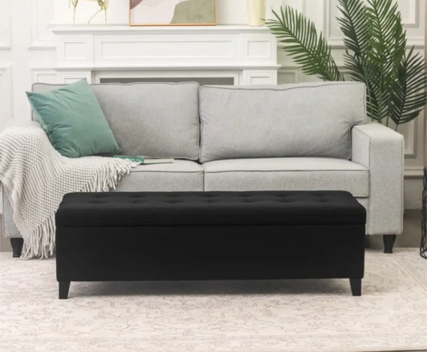 Black upholstered storage ottoman bench image indicator(2)