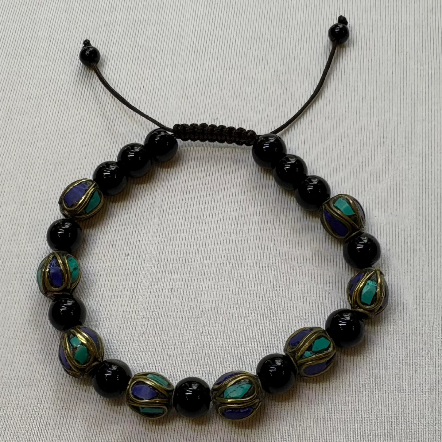 Handcrafted Beaded Bracelet Black Onyx Turquoise Lapis Inlay