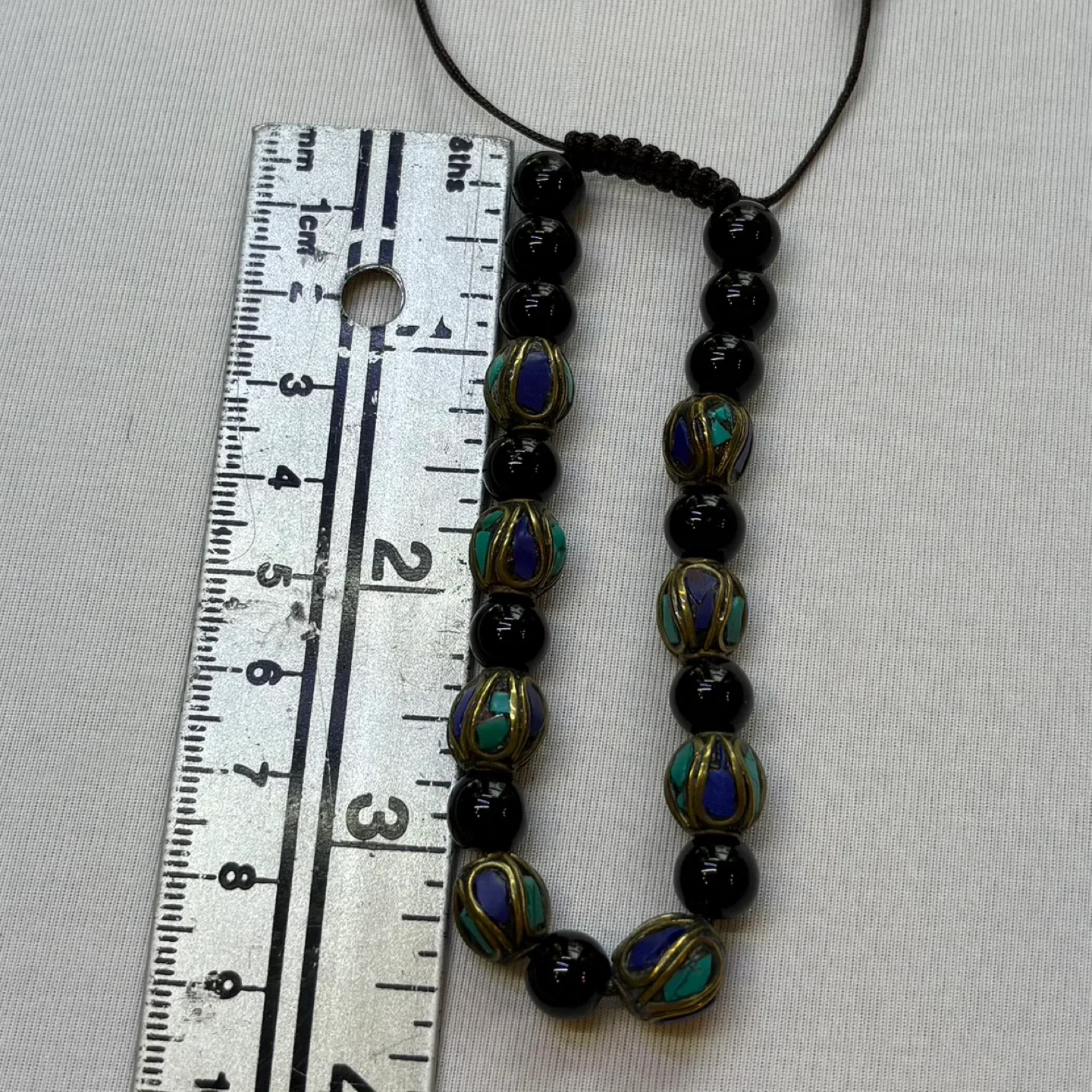 Handcrafted Beaded Bracelet Black Onyx Turquoise Lapis Inlay image indicator(4)