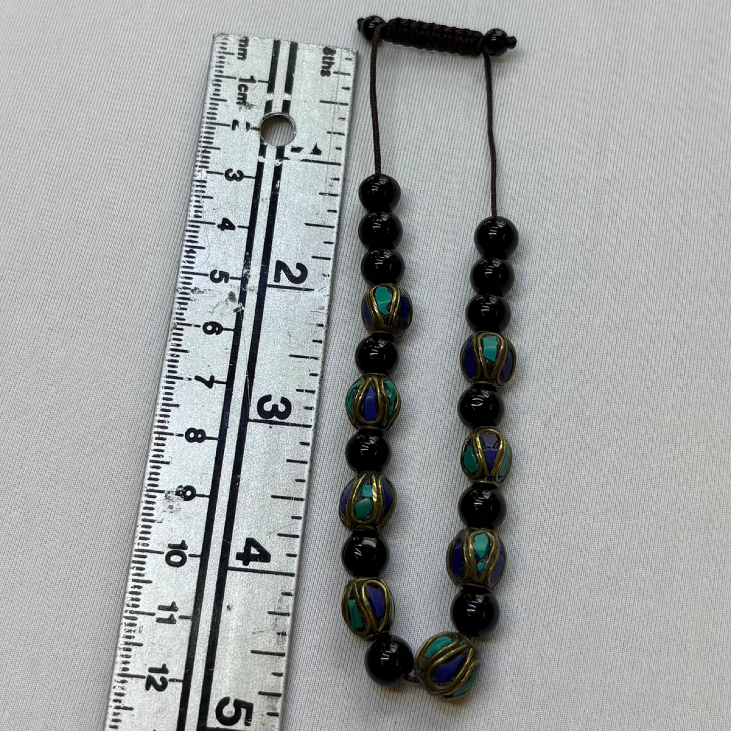 Handcrafted Beaded Bracelet Black Onyx Turquoise Lapis Inlay - photo 5