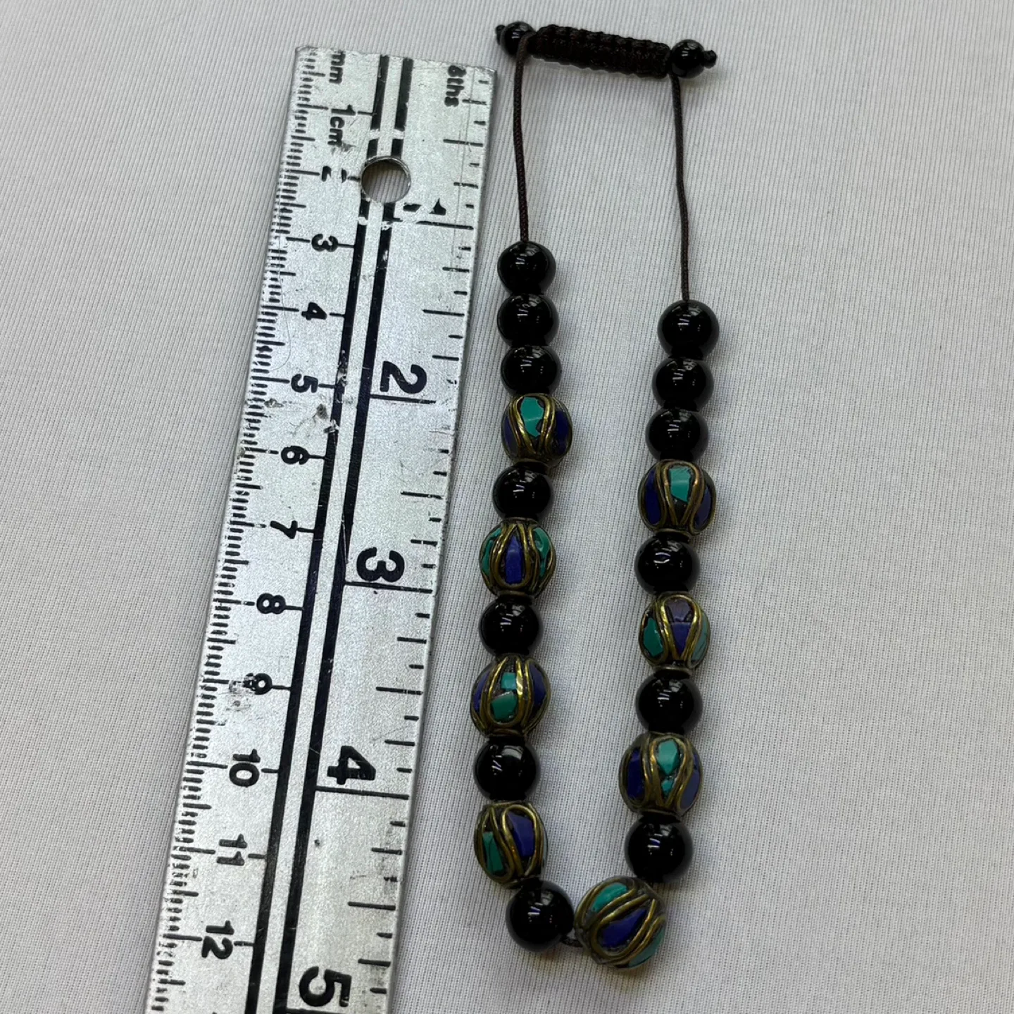 Handcrafted Beaded Bracelet Black Onyx Turquoise Lapis Inlay image indicator(5)