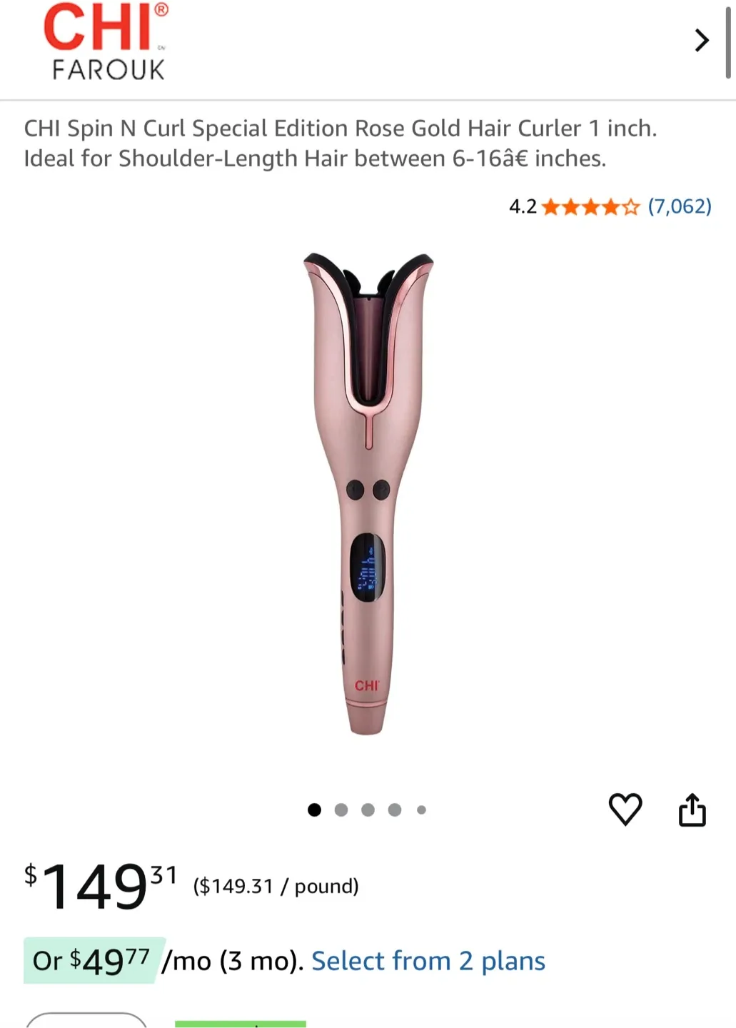 CHI Spin N Curl Rose Gold Hair Curler 1" - New