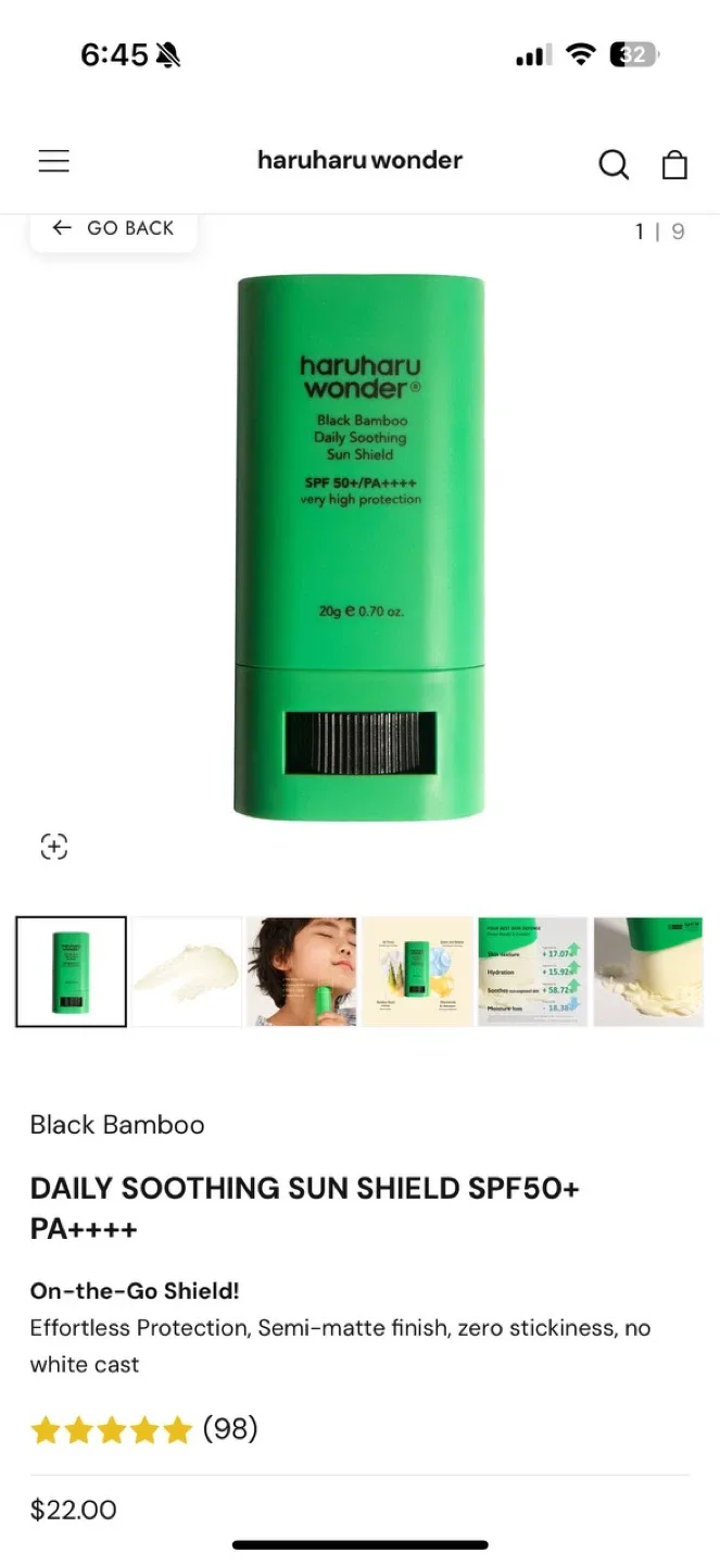 haruharu wonder Black Bamboo Sun Shield SPF50