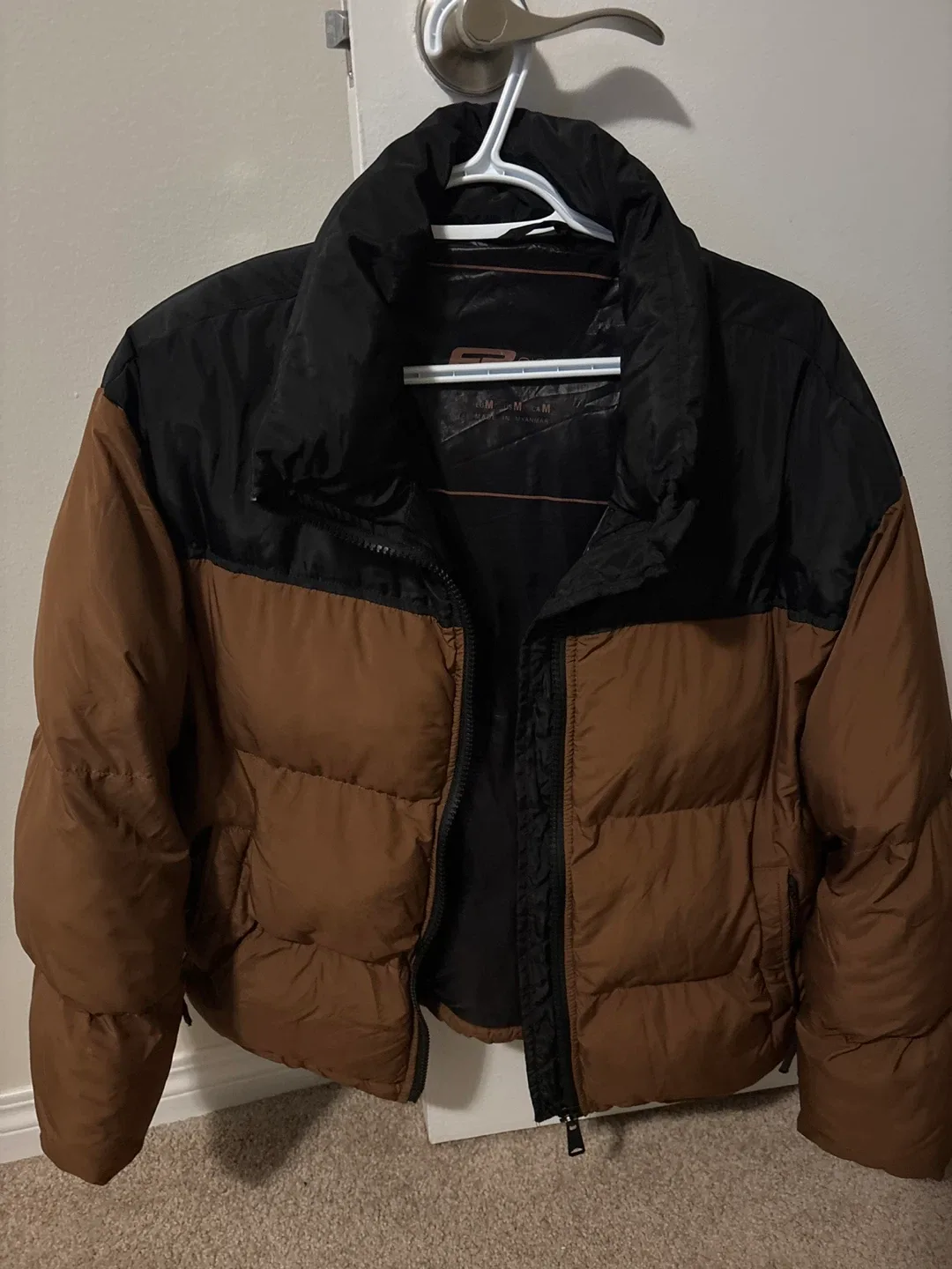 Authorized Puffer Jacket - Brown & Black - Size M