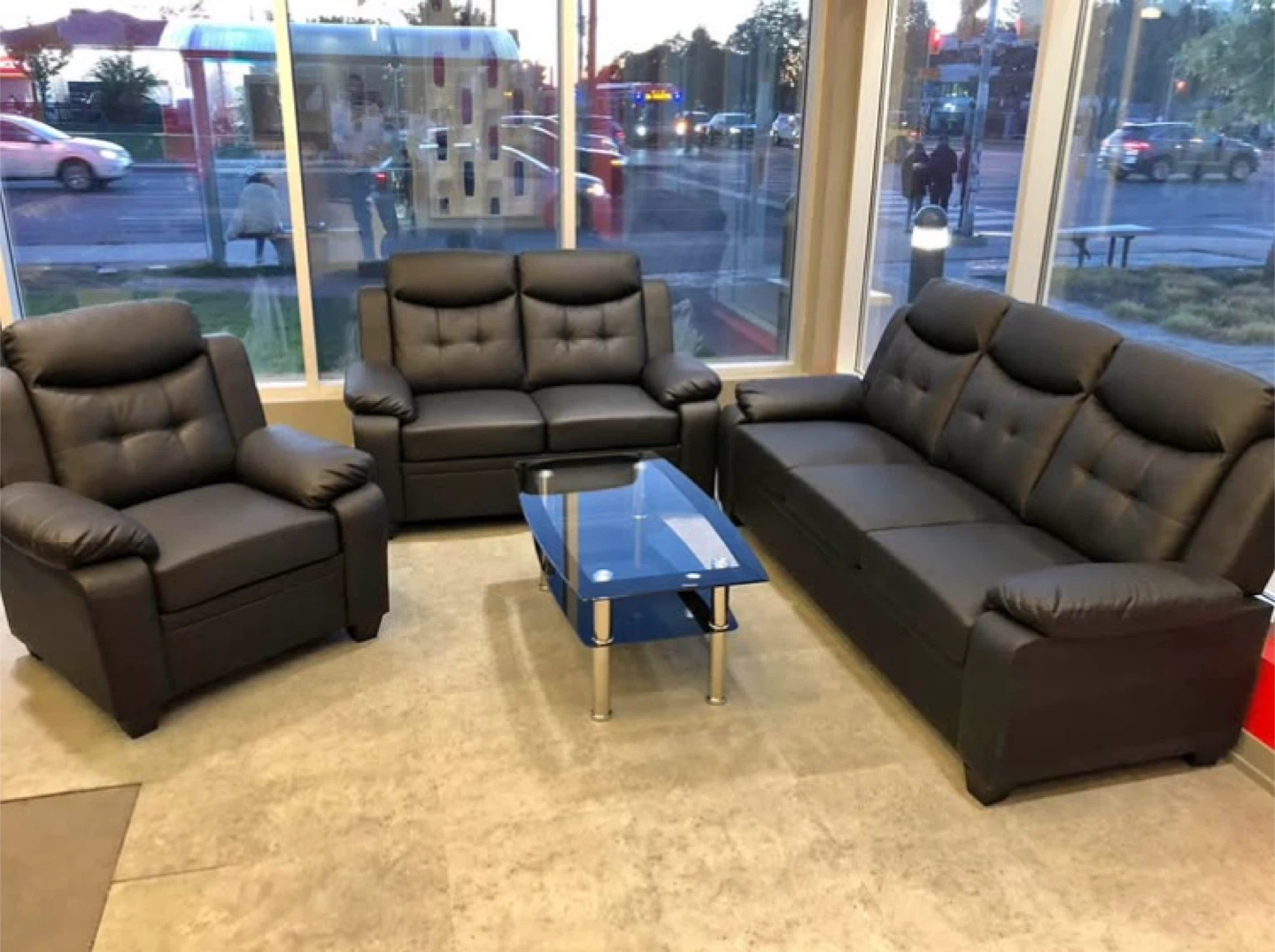 Black Leather Sofa Set - Like New!