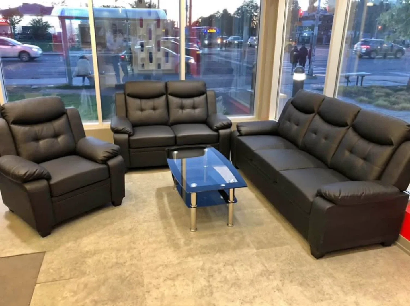 Black Leather Sofa Set - Like New!