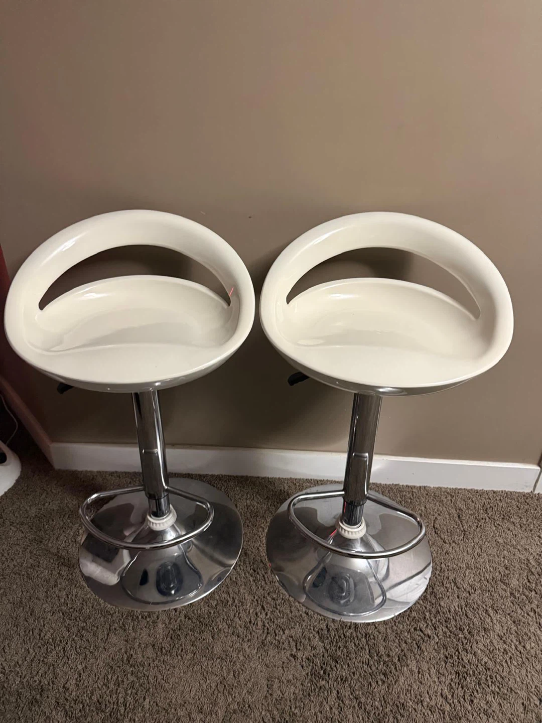 Two White Adjustable Bar Stools