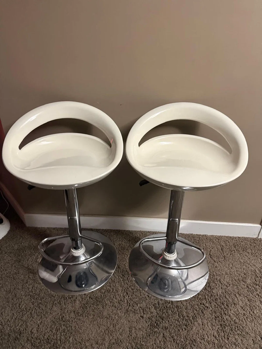 Two White Adjustable Bar Stools