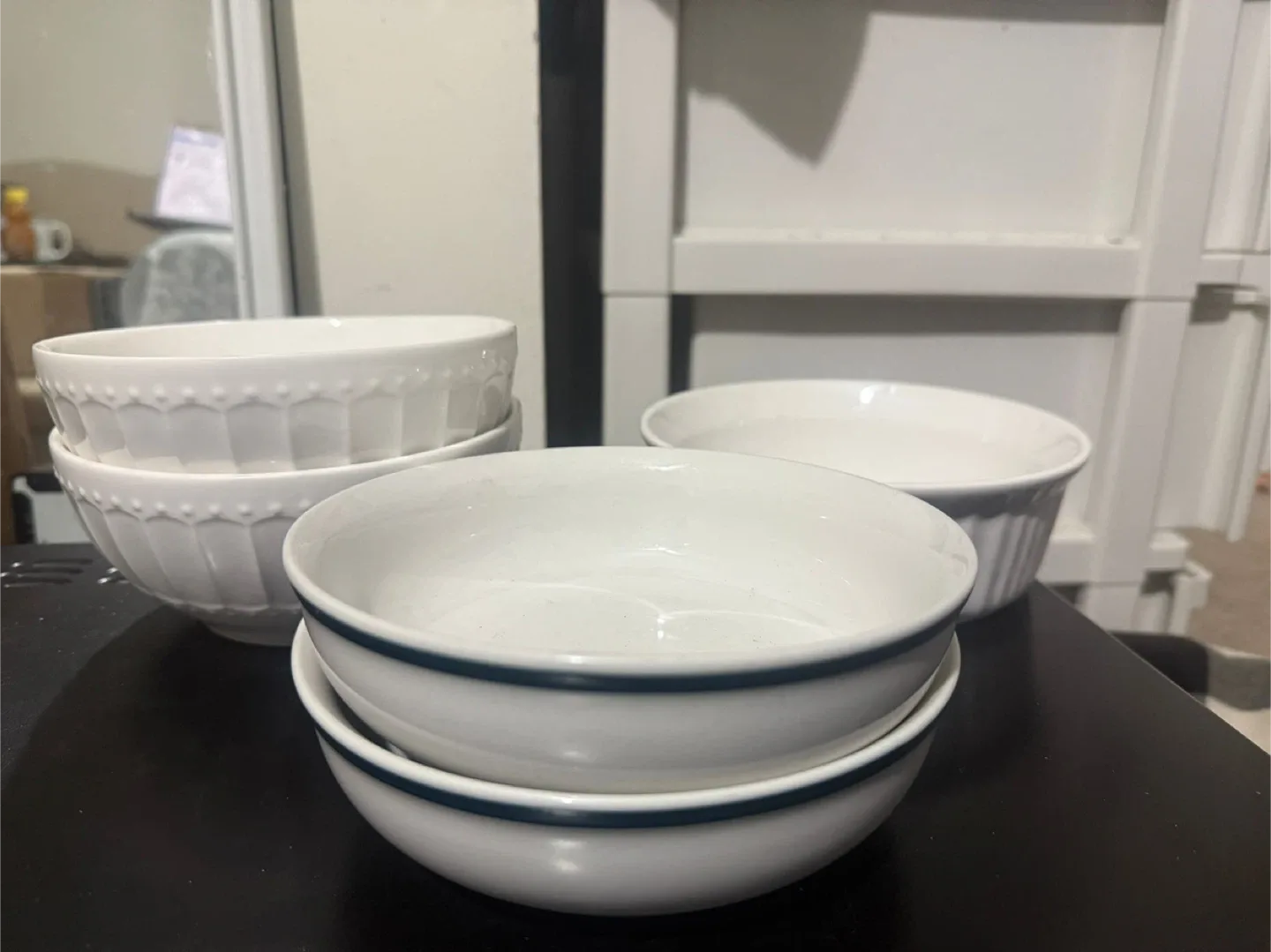 5-Piece White Bowl Set – Mixed Styles – Great Condition image indicator(3)