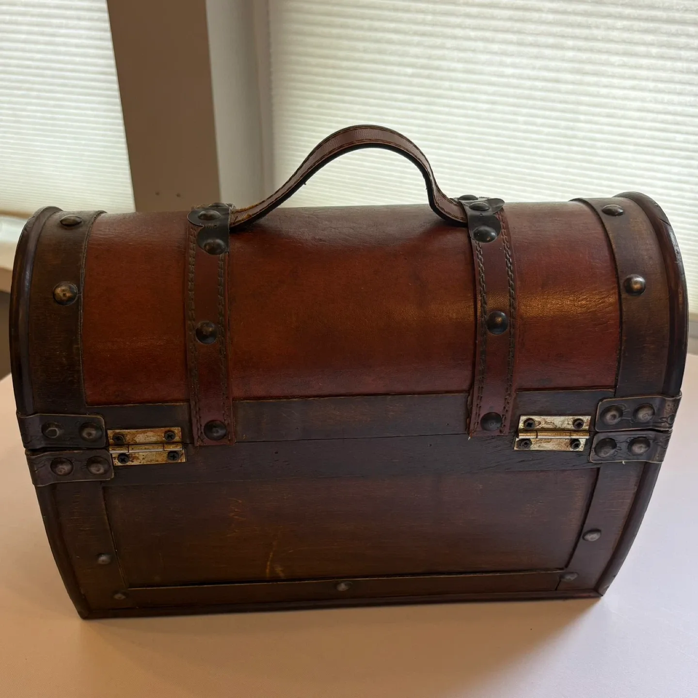 Pier 1 Imports Wooden Storage Chest Vintage Trunk Leather Straps image indicator(2)