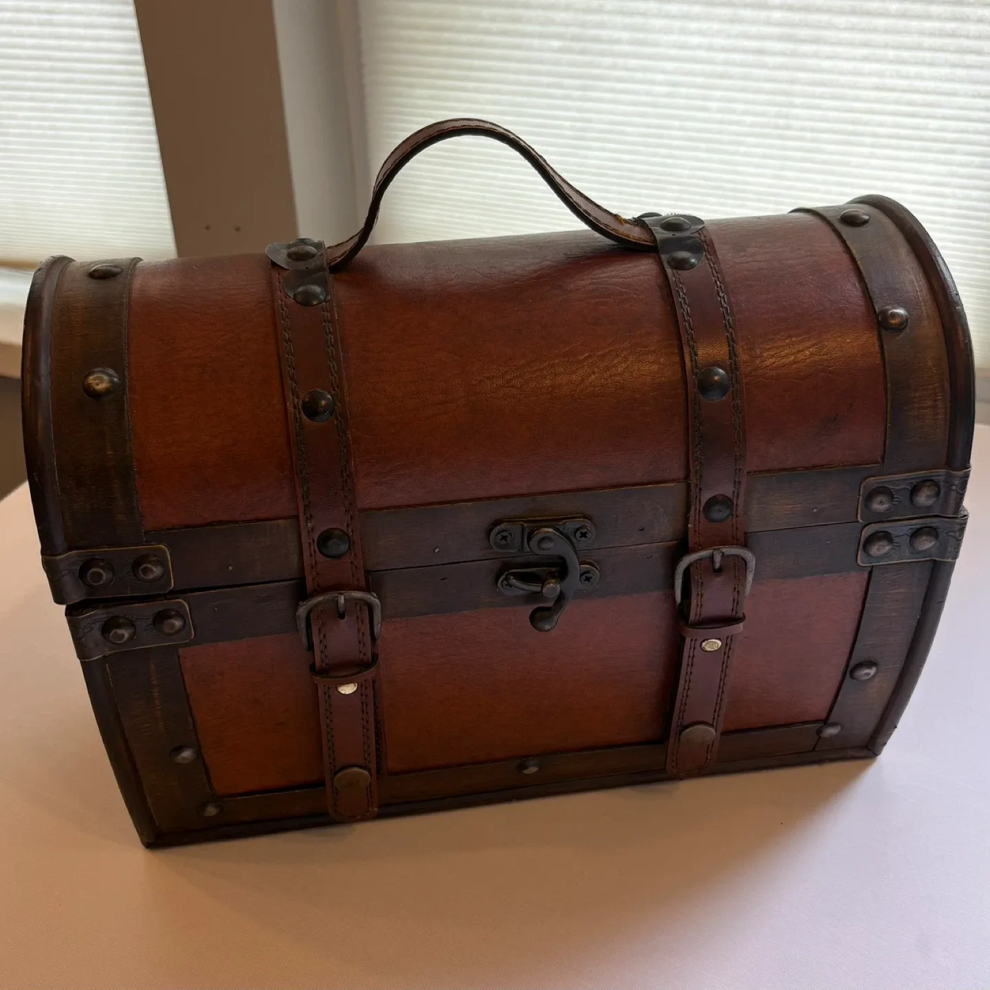 Pier 1 Imports Wooden Storage Chest Vintage Trunk Leather Straps