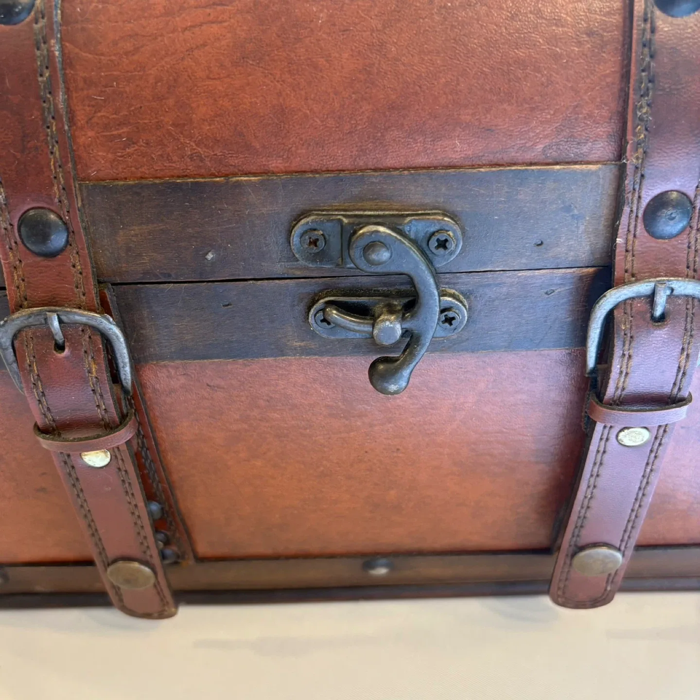 Pier 1 Imports Wooden Storage Chest Vintage Trunk Leather Straps image indicator(3)