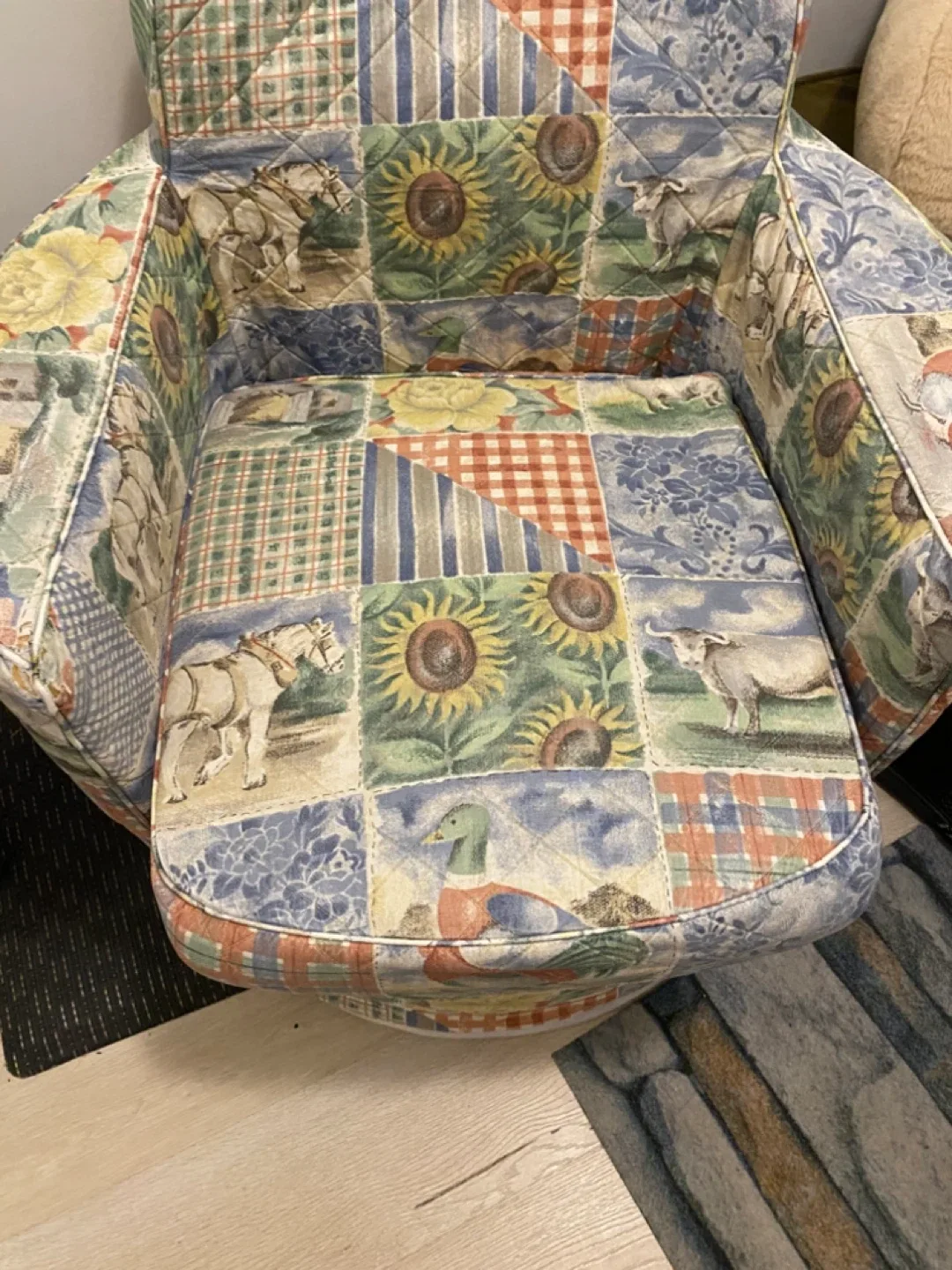 Patterned Swivel Barrel Chair image indicator(2)