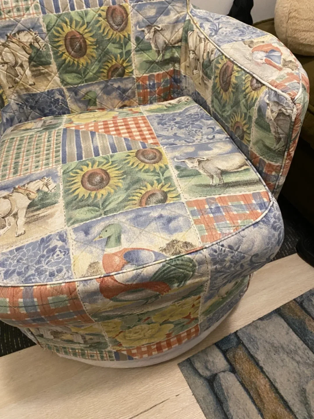 Patterned Swivel Barrel Chair