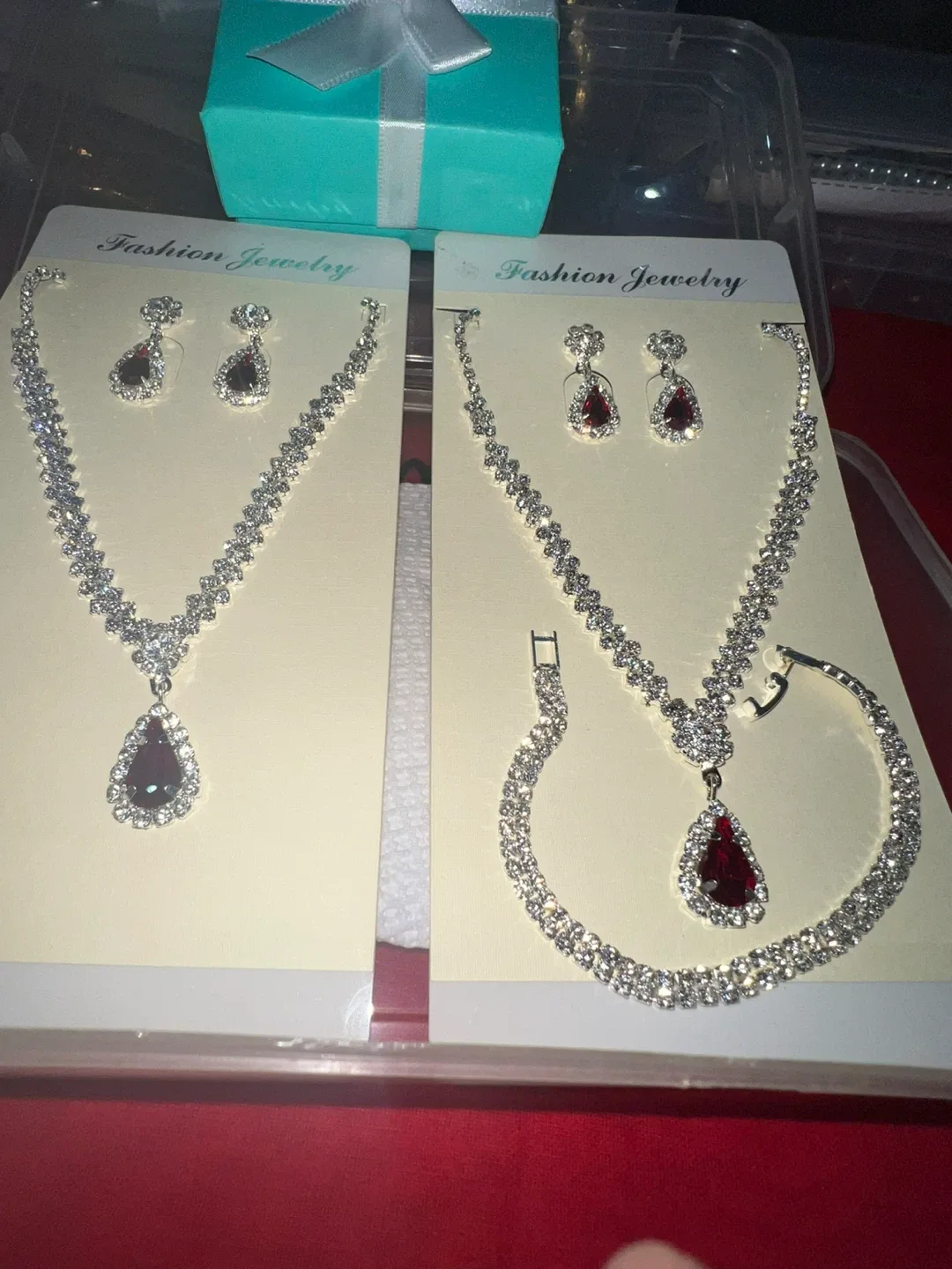 Silver & red Necklece jewellery set with bracelet